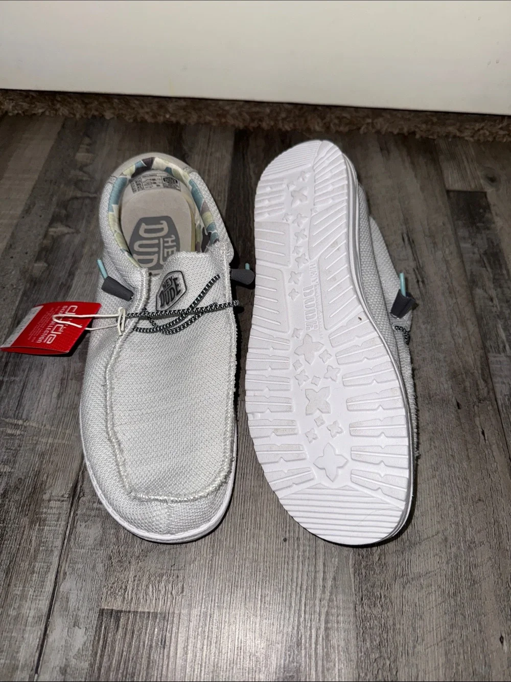 Hey Dude Men's Light Gray Slip-On Loafers with Patterned Collar